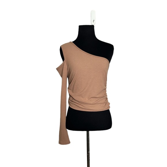 Caution To the Wind beige brown one shoulder ribbed top size Medium - Picture 1 of 9